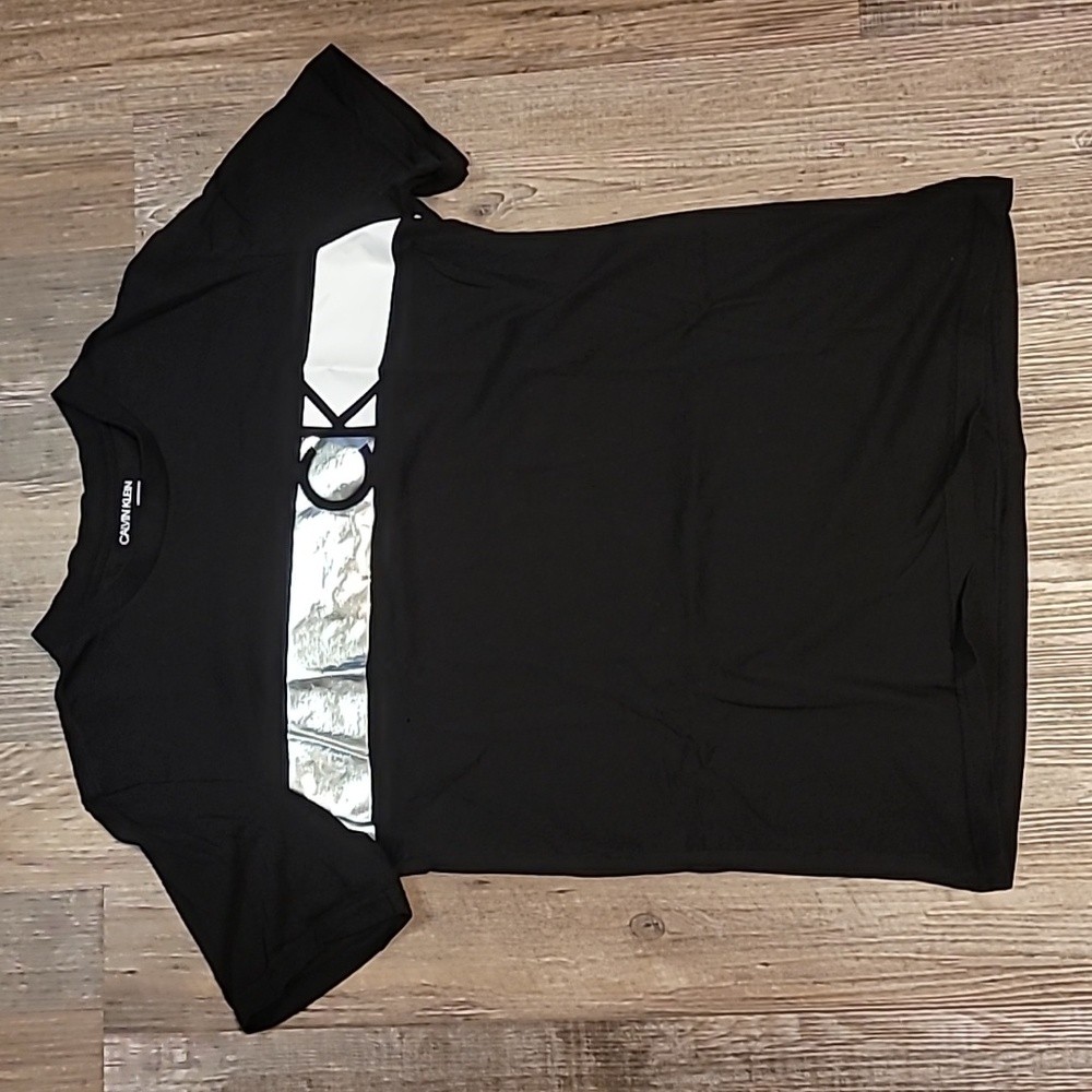 Calvin Klein Black T-Shirt with Silver And White Accent